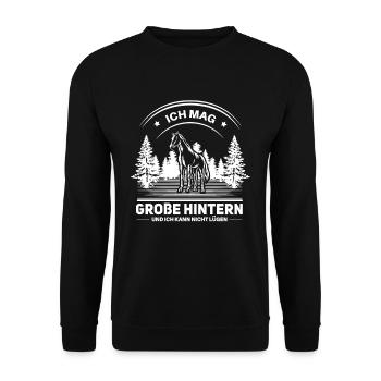 Witziges Pferdespruch Pferde Motiv - Unisex Pullover - Schwarz - Vorne - Alina (178cm) & Michal (187cm)