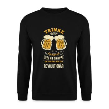Witziges Bier Trinker Party Spruch Motiv - Unisex Pullover - Schwarz - Vorne - Alina (178cm) & Michal (187cm)