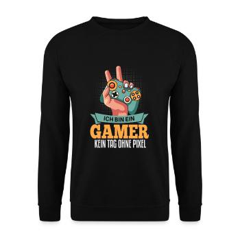 Cooles Gamer Zocker Spruch Design - Unisex Pullover - Schwarz - Vorne - Alina (178cm) & Michal (187cm)