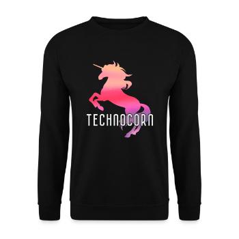Technocorn Techno Rave Festival Electro Raver - Unisex Sweatshirt - black - Front - Alina (178cm) & Michal (187cm)