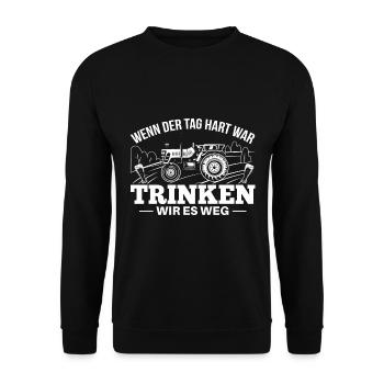 Witziger Landwirt und Bier Spruch - Unisex Pullover - Schwarz - Vorne - Alina (178cm) & Michal (187cm)