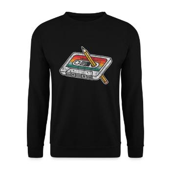 80er Jahre 90er Jahre Kassette Stift Retro Lustig - Unisex Pullover - Schwarz - Vorne - Alina (178cm) & Michal (187cm)