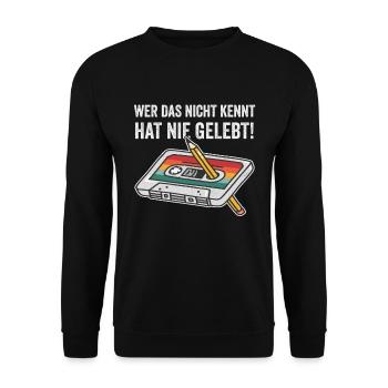 80er Jahre 90er Jahre Kassette Stift Retro Lustig - Unisex Pullover - Schwarz - Vorne - Alina (178cm) & Michal (187cm)