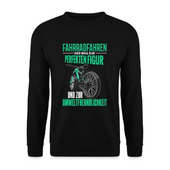 Cooles Mountainbiker Biker Fahrrad Motiv - Unisex Pullover - Schwarz - Vorne - Alina (178cm) & Michal (187cm)