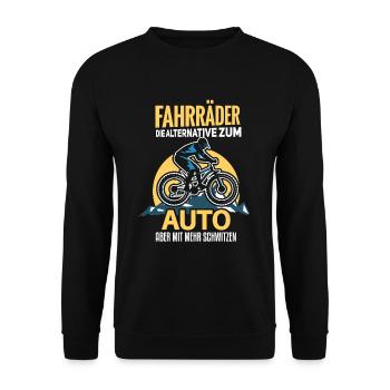 Cooles Mountainbiker Biker Fahrrad Motiv - Unisex Pullover - Schwarz - Vorne - Alina (178cm) & Michal (187cm)