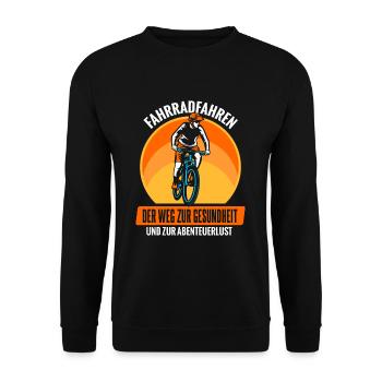 Cooles Mountainbiker Biker Fahrrad Motiv - Unisex Pullover - Schwarz - Vorne - Alina (178cm) & Michal (187cm)