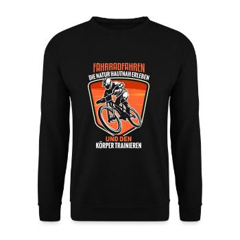 Cooles Mountainbiker Biker Fahrrad Motiv - Unisex Pullover - Schwarz - Vorne - Alina (178cm) & Michal (187cm)
