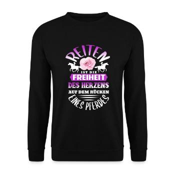 Süßes Pferde Pferdespruch Motiv - Unisex Pullover - Schwarz - Vorne - Alina (178cm) & Michal (187cm)