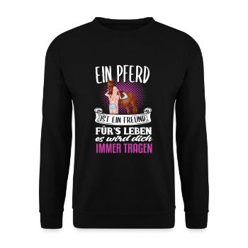 Süßes Pferde Pferdespruch Motiv - Unisex Pullover - Schwarz - Vorne - Alina (178cm) & Michal (187cm)