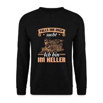 Modelleisenbahn Dampflok Modelleisenbahner - Unisex Pullover - Schwarz - Vorne - Alina (178cm) & Michal (187cm)