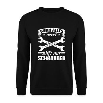 Schrauben Autoschrauber Kfz Mechaniker - Unisex Pullover - Schwarz - Vorne - Alina (178cm) & Michal (187cm)