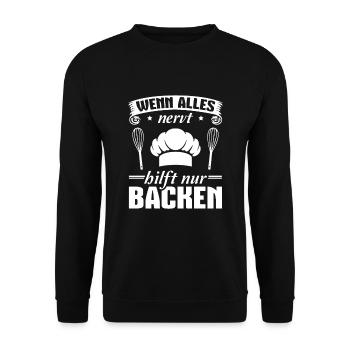 Backen Bäckerei Backstube Hobbybäcker Bäcker - Unisex Pullover - Schwarz - Vorne - Alina (178cm) & Michal (187cm)