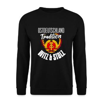 Cooler Ddr Ostdeutschland Osten Spruch - Unisex Pullover - Schwarz - Vorne - Alina (178cm) & Michal (187cm)