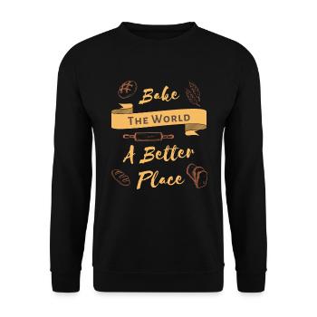 Bake The World Un meilleur endroit Cool Baking Lover - Sweat-shirt Unisexe - noir - Devant - Alina (178cm) & Michal (187cm)
