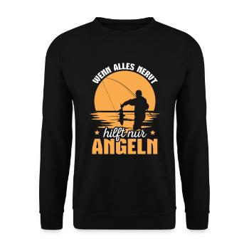 Angelsport Angelrute Fischen Angler Geschenkidee - Unisex Pullover - Schwarz - Vorne - Alina (178cm) & Michal (187cm)
