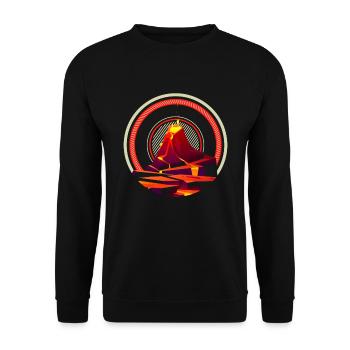 Volcano Geology Nature Illustration Motif - Unisex Sweatshirt - black - Front - Alina (178cm) & Michal (187cm)
