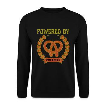 Powered By Brezeln, National Pretzel Day - Unisex Pullover - Schwarz - Vorne - Alina (178cm) & Michal (187cm)