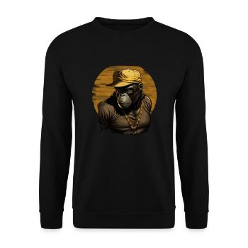 Le rappeur Gorilla en chaîne et casquette en or - Sweat-shirt Unisexe - noir - Devant - Alina (178cm) & Michal (187cm)
