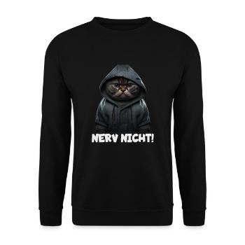Witzige Katze mit dem Spruch NERV NICHT! - Unisex Pullover - Schwarz - Vorne - Alina (178cm) & Michal (187cm)