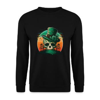 Sunset Sugar Skull Wearing A Hat St Patrick"s Day - Unisex Sweatshirt - black - Front - Alina (178cm) & Michal (187cm)