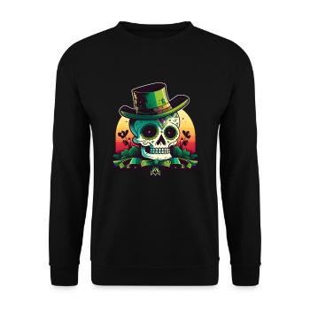 Sonnenuntergang Zuckerschädel trägt einen Hut St. Patrick's Day - Unisex Pullover - Schwarz - Vorne - Alina (178cm) & Michal (187cm)
