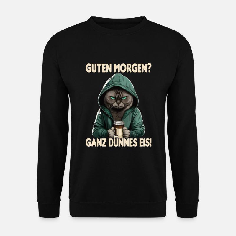 Katze Kaffee Morgenmuffel Mitarbeiter Geschenk - Unisex Pullover - Schwarz