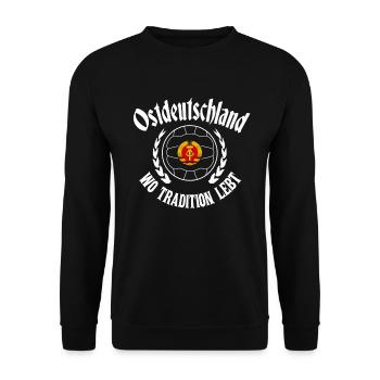 Cooles Ostdeutschland Spruch Motiv - Unisex Pullover - Schwarz - Vorne - Alina (178cm) & Michal (187cm)