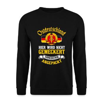 Cooles Ostdeutschland Spruch Motiv - Unisex Pullover - Schwarz - Vorne - Alina (178cm) & Michal (187cm)