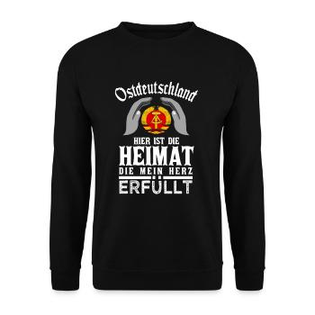 Cooles Ostdeutschland Spruch Motiv - Unisex Pullover - Schwarz - Vorne - Alina (178cm) & Michal (187cm)