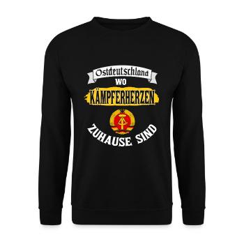 Cooles Ostdeutschland Spruch Motiv - Unisex Pullover - Schwarz - Vorne - Alina (178cm) & Michal (187cm)
