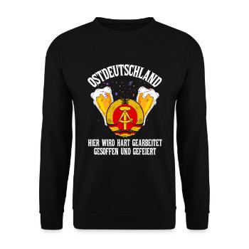 Cooles Ostdeutschland Spruch Motiv - Unisex Pullover - Schwarz - Vorne - Alina (178cm) & Michal (187cm)