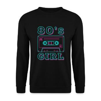 80s Girl Retro Karneval 80er Mottoparty Geschenk - Unisex Pullover - Schwarz - Vorne - Alina (178cm) & Michal (187cm)