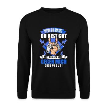Cooles Gaming Zocker Spruch Design - Unisex Pullover - Schwarz - Vorne - Alina (178cm) & Michal (187cm)
