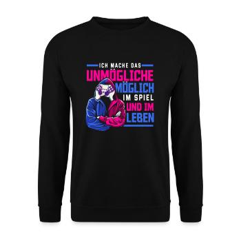 Cooles Gaming Zocker Spruch Design - Unisex Pullover - Schwarz - Vorne - Alina (178cm) & Michal (187cm)