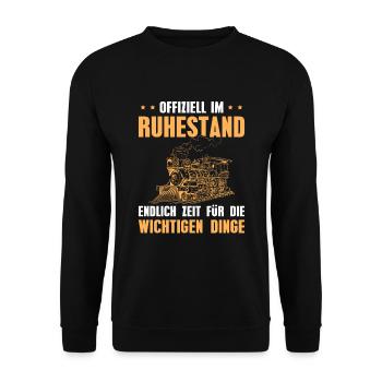 Modelleisenbahn Opa Rente Modellbau Rentner - Unisex Pullover - Schwarz - Vorne - Alina (178cm) & Michal (187cm)