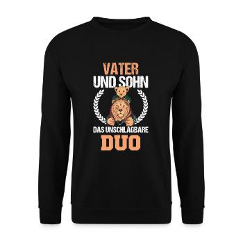 Cooler Vater und Sohn Spruch - Unisex Pullover - Schwarz - Vorne - Alina (178cm) & Michal (187cm)