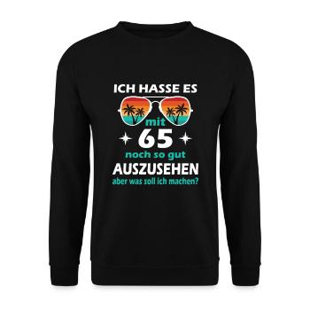 65 Jahre alt - 65. Geburtstag Mann Frau Lustig - Unisex Pullover - Schwarz - Vorne - Alina (178cm) & Michal (187cm)