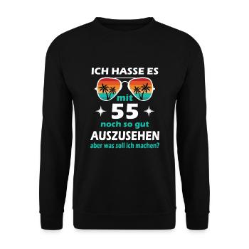 55 Jahre alt - 55. Geburtstag Mann Frau Lustig - Unisex Pullover - Schwarz - Vorne - Alina (178cm) & Michal (187cm)