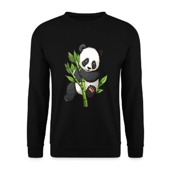 Knuffiger Panda mit Bambuszweig - Unisex Pullover - Schwarz - Vorne - Alina (178cm) & Michal (187cm)