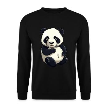 Knuffiger Panda Bär - Unisex Pullover - Schwarz - Vorne - Alina (178cm) & Michal (187cm)