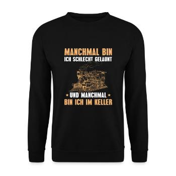 Modelleisenbahn Spruch Dampflock Modellbauer - Unisex Pullover - Schwarz - Vorne - Alina (178cm) & Michal (187cm)