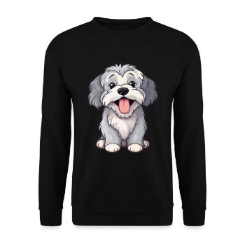 Knuffiger kleiner Hund - Unisex Pullover - Schwarz - Vorne - Alina (178cm) & Michal (187cm)