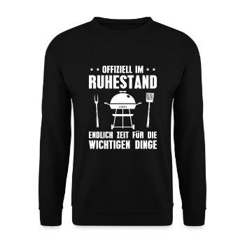 Rente Grillen Ruhestand Geschenkidee - Unisex Pullover - Schwarz - Vorne - Alina (178cm) & Michal (187cm)