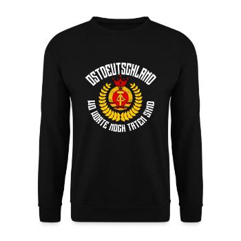 Cooles Ostdeutschland Spruch Motiv - Unisex Pullover - Schwarz - Vorne - Alina (178cm) & Michal (187cm)