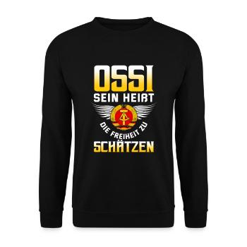 Cooles Ostdeutschland Spruch Motiv - Unisex Pullover - Schwarz - Vorne - Alina (178cm) & Michal (187cm)