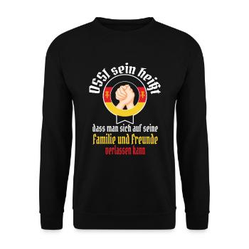 Cooles Ostdeutschland Spruch Motiv - Unisex Pullover - Schwarz - Vorne - Alina (178cm) & Michal (187cm)