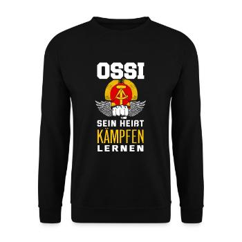 Cooles Ostdeutschland Spruch Motiv - Unisex Pullover - Schwarz - Vorne - Alina (178cm) & Michal (187cm)
