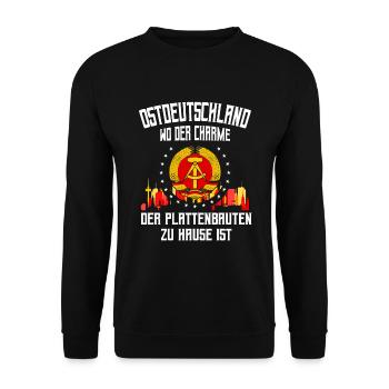 Cooles Ostdeutschland Spruch Motiv - Unisex Pullover - Schwarz - Vorne - Alina (178cm) & Michal (187cm)