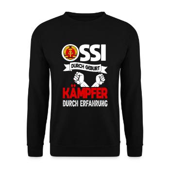 Cooles Ostdeutschland Spruch Motiv - Unisex Pullover - Schwarz - Vorne - Alina (178cm) & Michal (187cm)