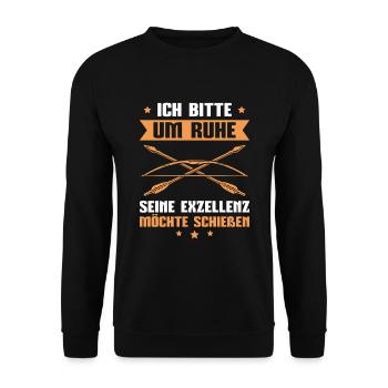 Bogensport Seine Exzellenz will Bogenschießen - Unisex Pullover - Schwarz - Vorne - Alina (178cm) & Michal (187cm)